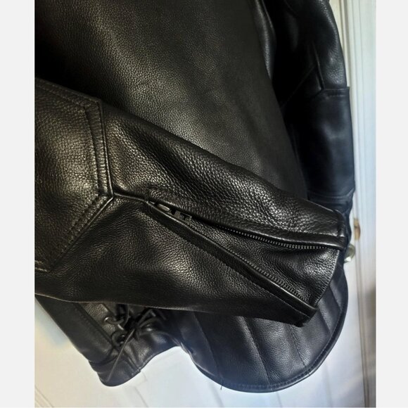 US Made Co Black Leather Jacket Padded Heavy Motorcycle Biker Mens 40 Medium - Picture 6 of 16